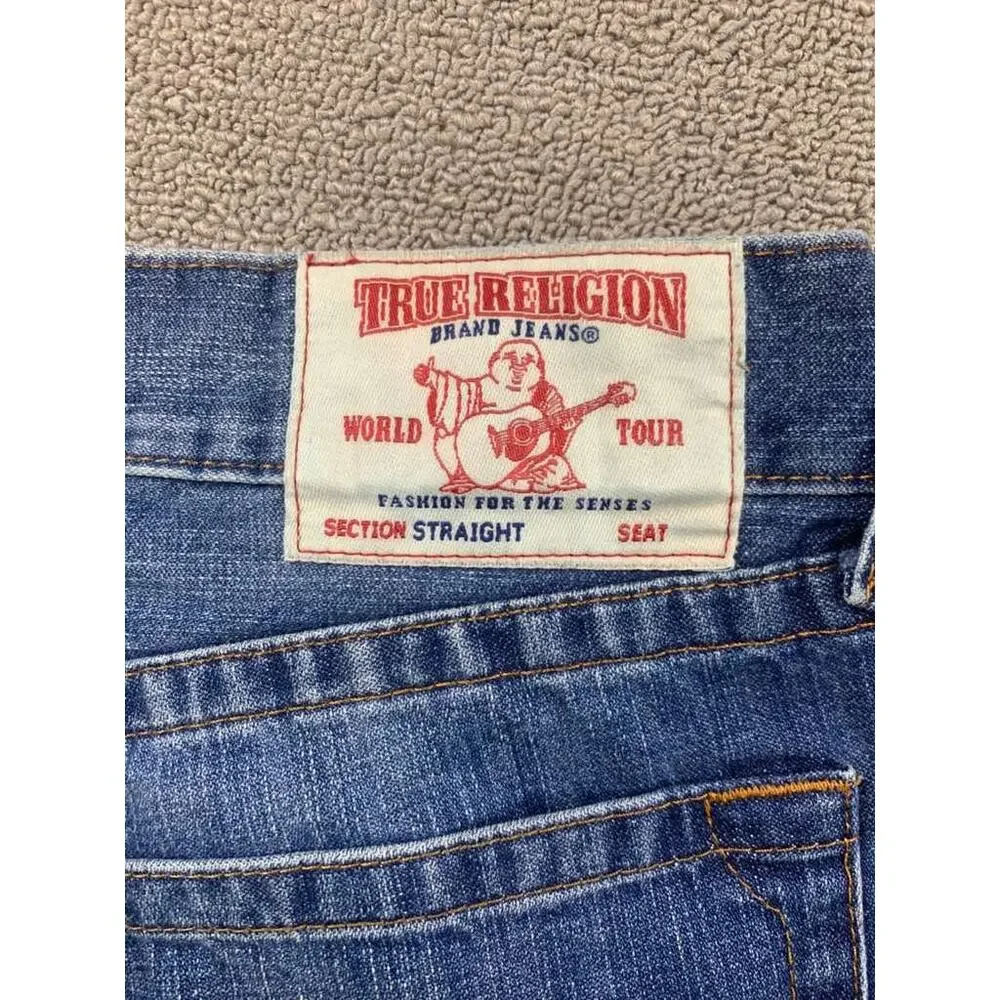 True Religion Jeans Men 38 Blue Denim‎ Straight Leg Relaxed Patch Dubai UAE Made
